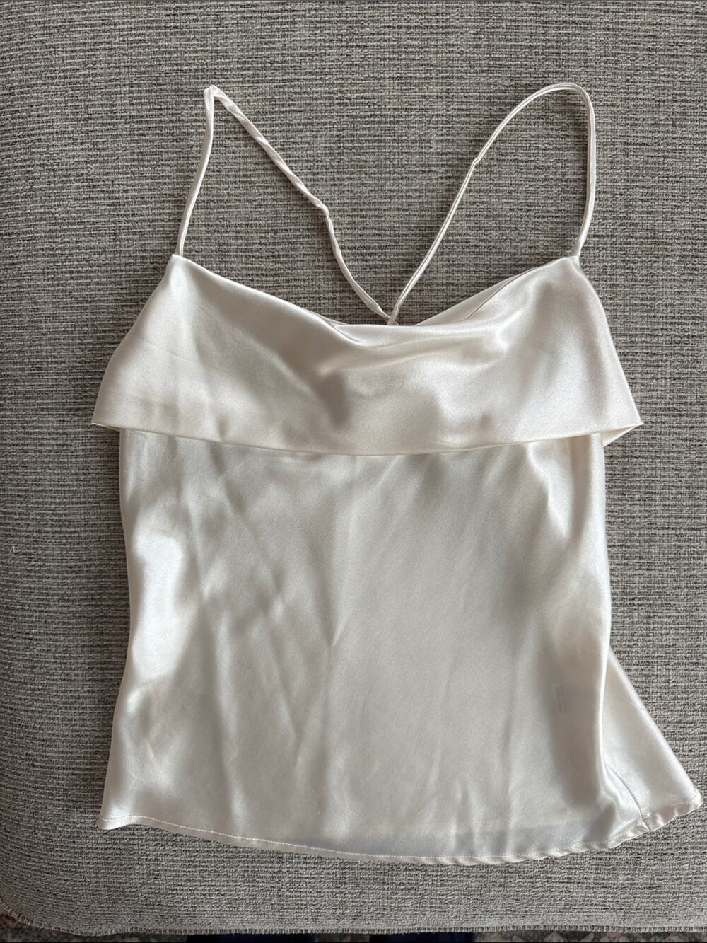 GLG Good Luck Gem Size M Ivory Satin Cowl Neck Cami Top Y2K
